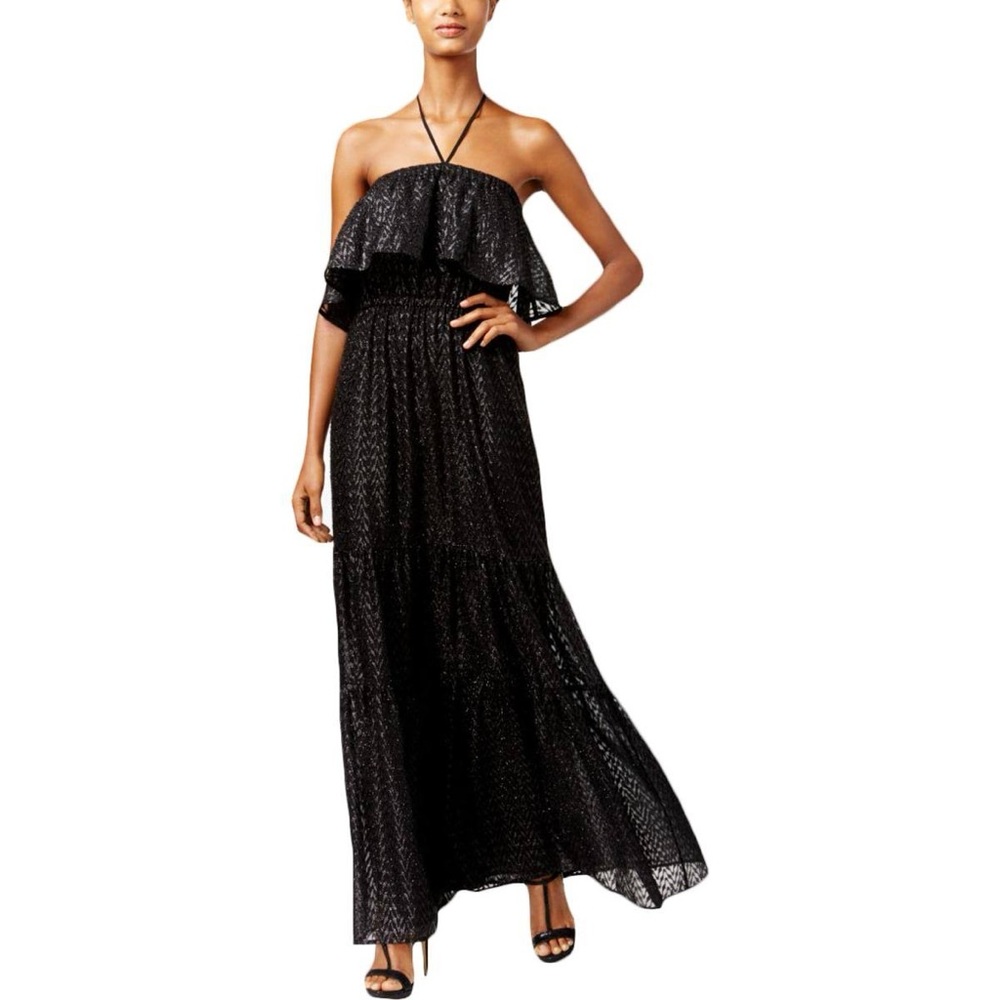 Michael Kors Halter Black Maxi Dress with Ruffle Size P